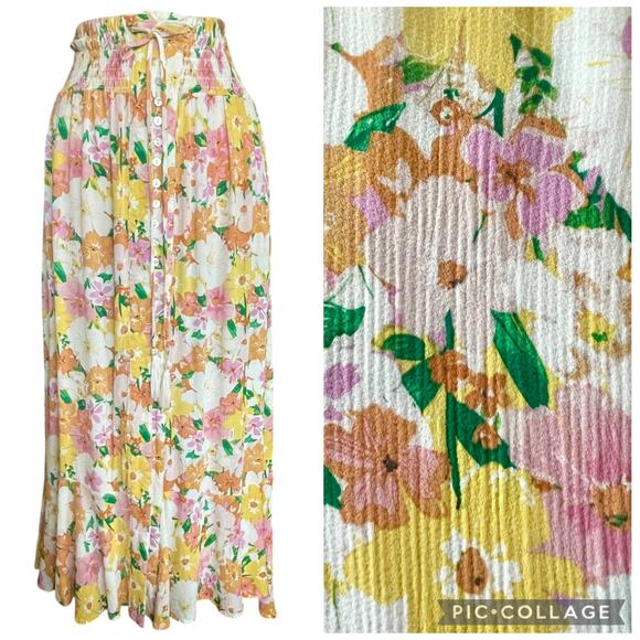 Rachel Zoe Pastel Floral Midi Skirt Women S/M Smocked Waist Cottagecore Boho - Picture 1 of 8